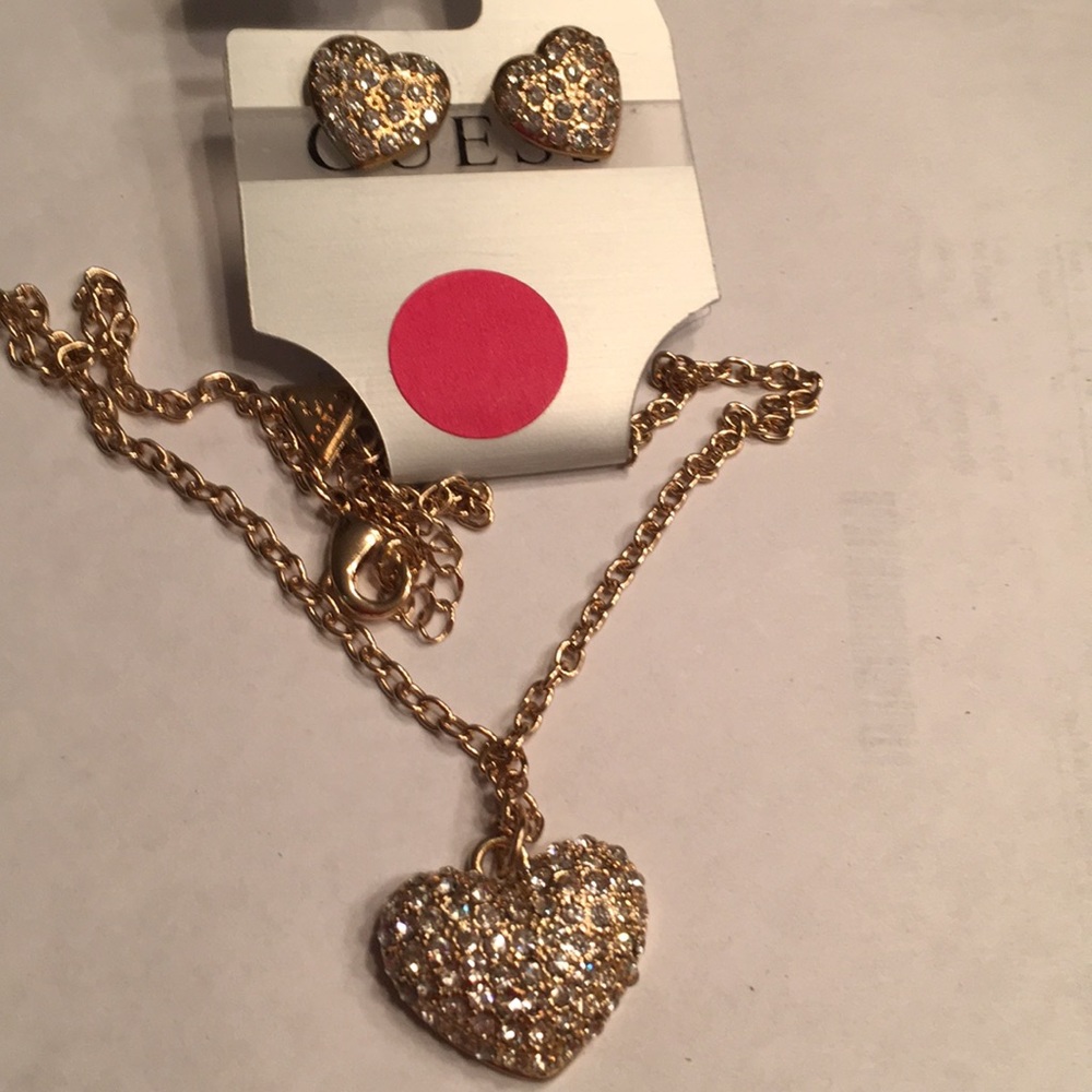 Guess necklace & earrings in gold metal & stones